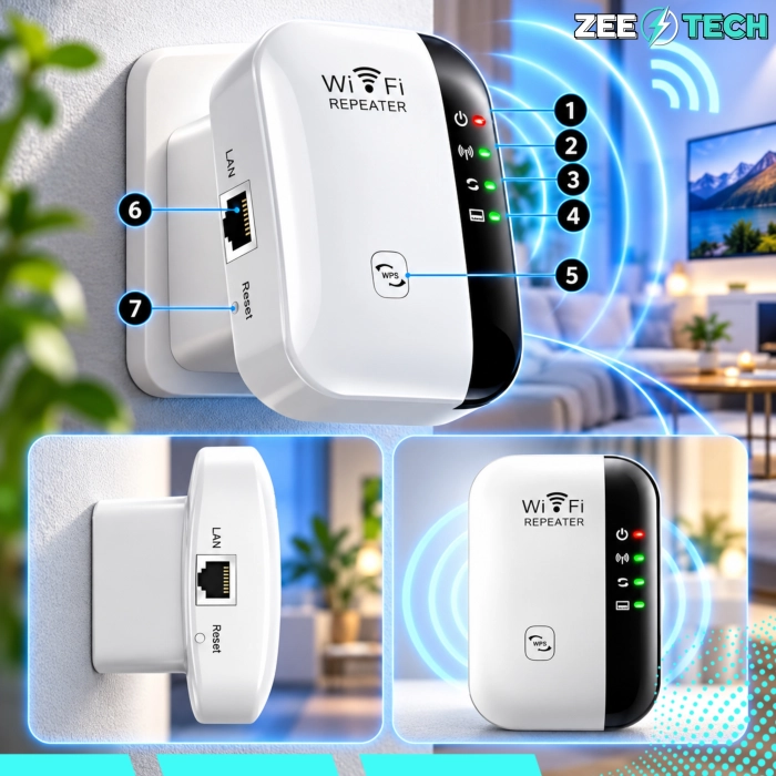 Wzmacniacz sygnału WiFi 300 mb/s + repeater z mocnym zasięgiem (2 tryby + WPS)